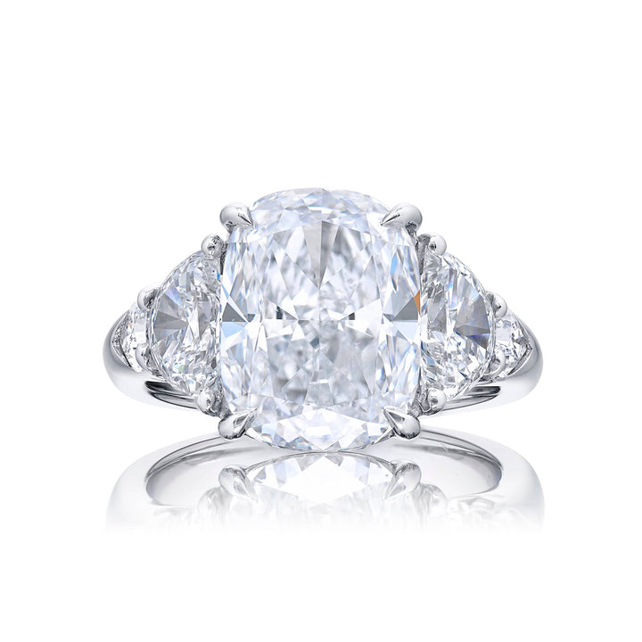 5.03 ct. GIA-Certified Cushion-Cut Diamond Ring with Half-Moon & Shield Diamonds in Platinum