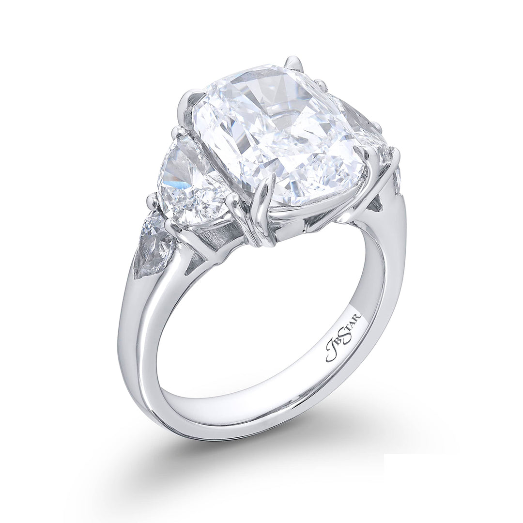 5.03 ct. GIA-Certified Cushion-Cut Diamond Ring with Half-Moon & Shield Diamonds in Platinum