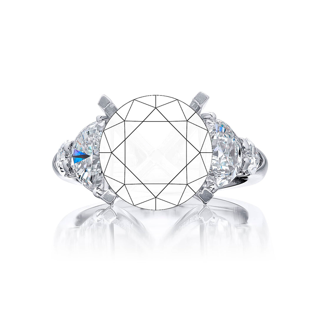 Dazzling Brilliance: Our timeless Diamond Semi-mount. These two half-moon diamonds accompanied by two beautiful shield diamonds are handcrafted in pure platinum.