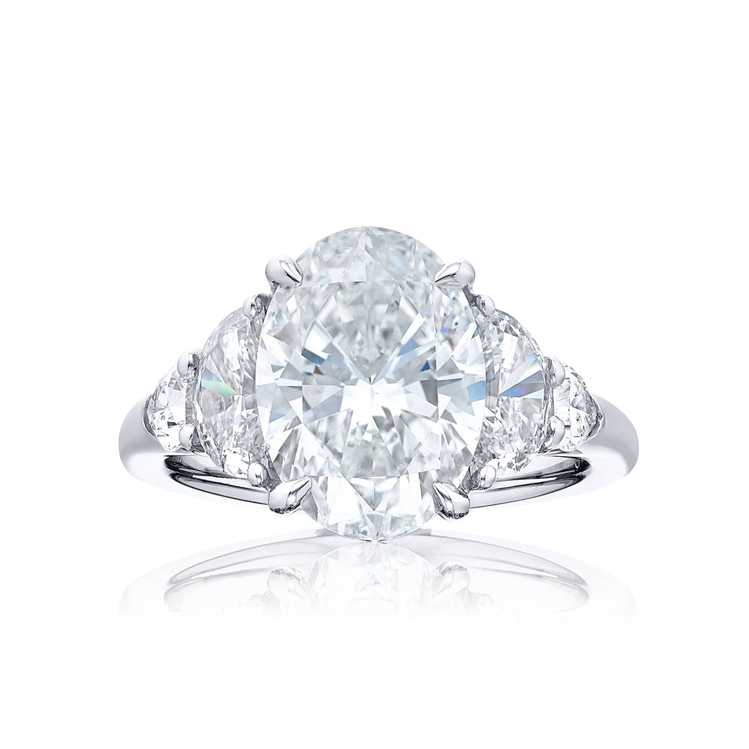 4.01 ct. GIA-Certified Oval Diamond Ring with Half-Moon & Shield Diamonds in Platinum