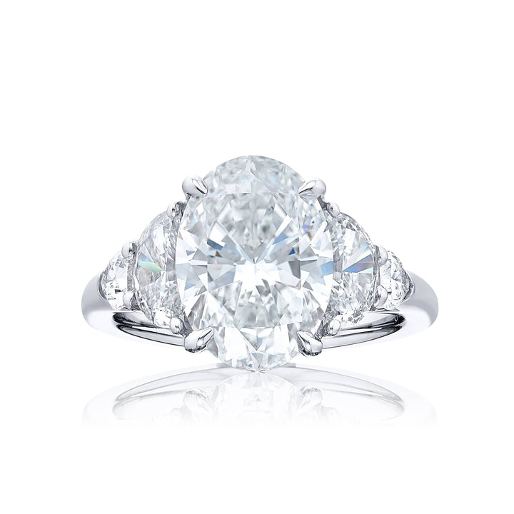 4.01 ct. GIA-Certified Oval Diamond Ring with Half-Moon & Shield Diamonds in Platinum