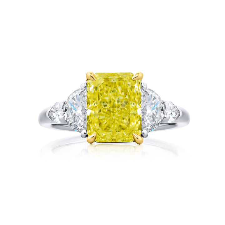 3.24 ct. GIA-Certified Radiant-Cut Fancy Yellow Diamond Ring with Half-Moon & Shield Diamonds