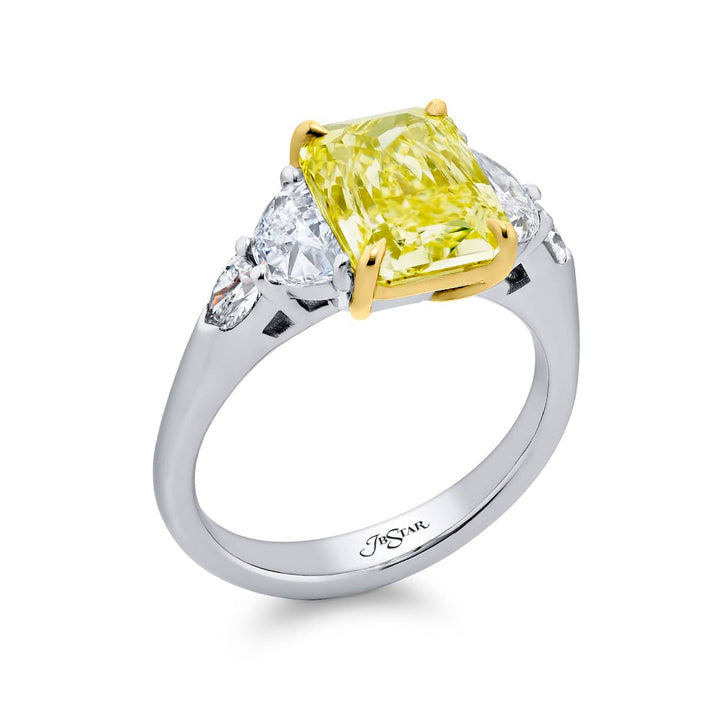3.24 ct. GIA-Certified Radiant-Cut Fancy Yellow Diamond Ring with Half-Moon & Shield Diamonds