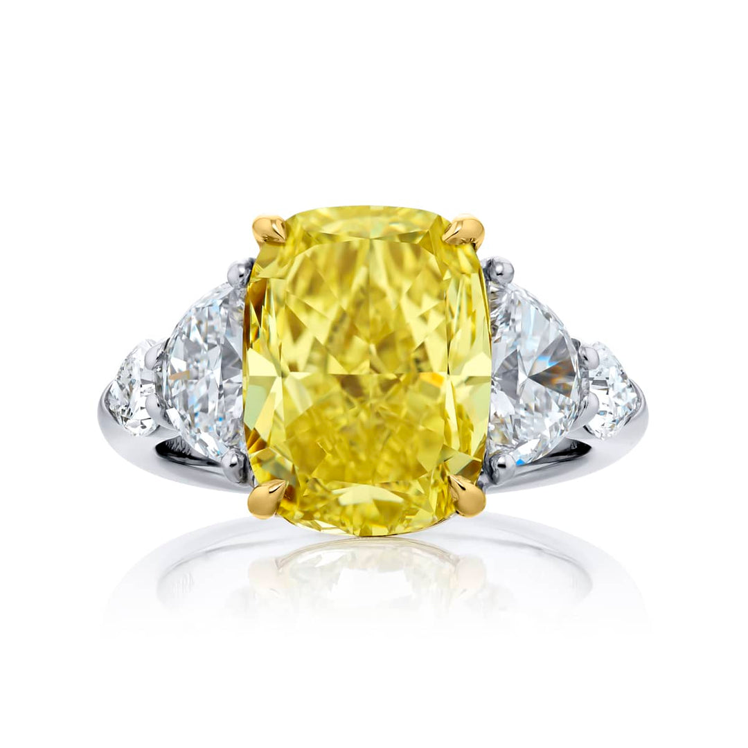 Platinum & 18K Yellow Gold Fancy Yellow Diamond Ring with Half-Moon & Shield Diamonds
