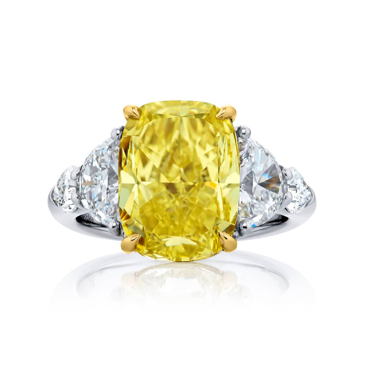 Platinum & 18K Yellow Gold Fancy Yellow Diamond Ring with Half-Moon & Shield Diamonds