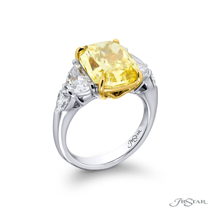 Platinum & 18K Yellow Gold Fancy Yellow Diamond Ring with Half-Moon & Shield Diamonds