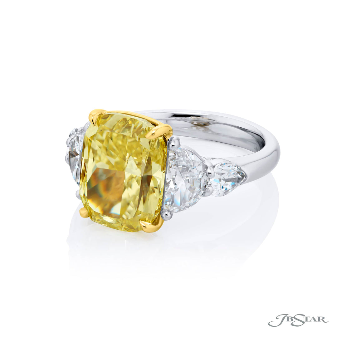 Platinum & 18K Yellow Gold Fancy Yellow Diamond Ring with Half-Moon & Shield Diamonds