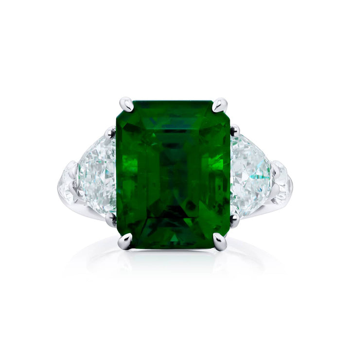Platinum Emerald-Cut Emerald Certified Ring