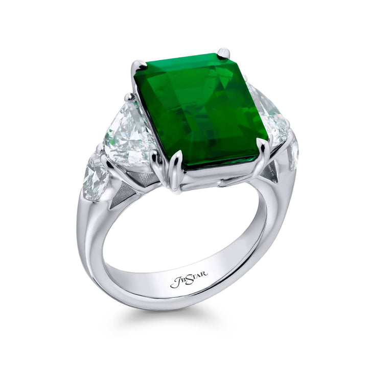 Platinum Emerald-Cut Emerald Certified Ring