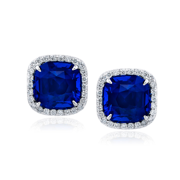 Platinum Cushion-Cut Sapphire Certified Stud Earrings