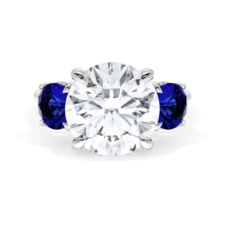 Round 3-Stone Engagement Ring in Blue Sapphire
