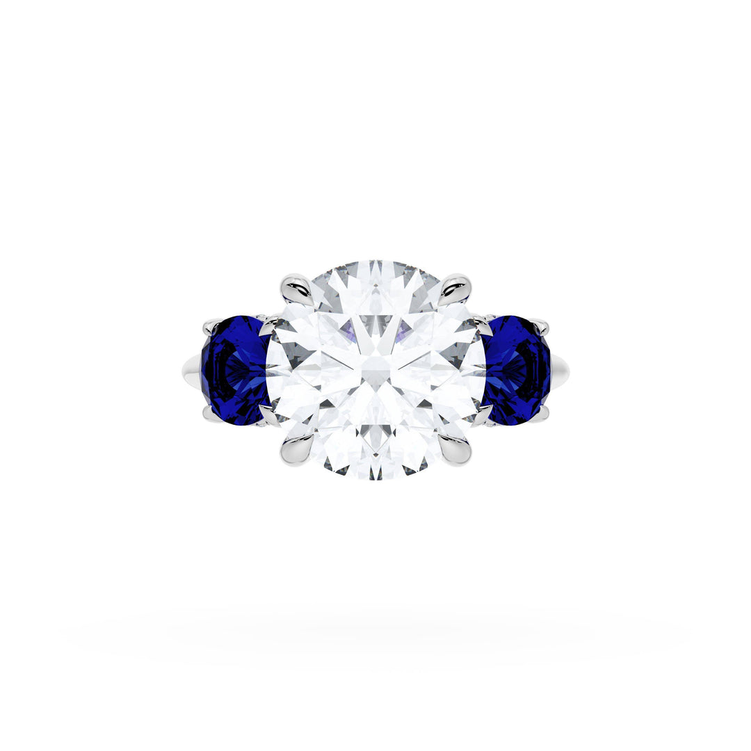 Round 3-Stone Engagement Ring in Blue Sapphire