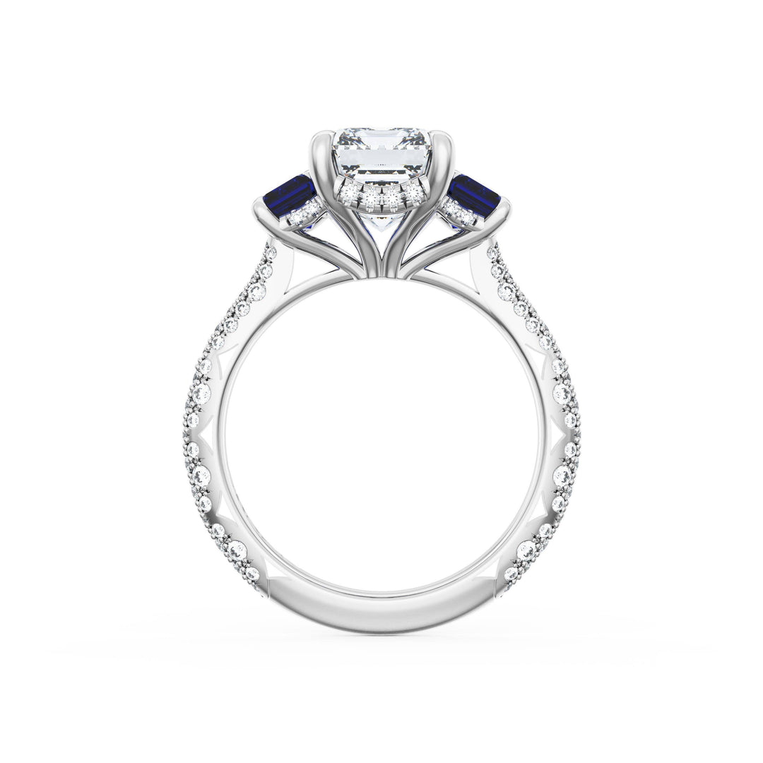 Emerald 3-Stone Engagement Ring in Blue Sapphire