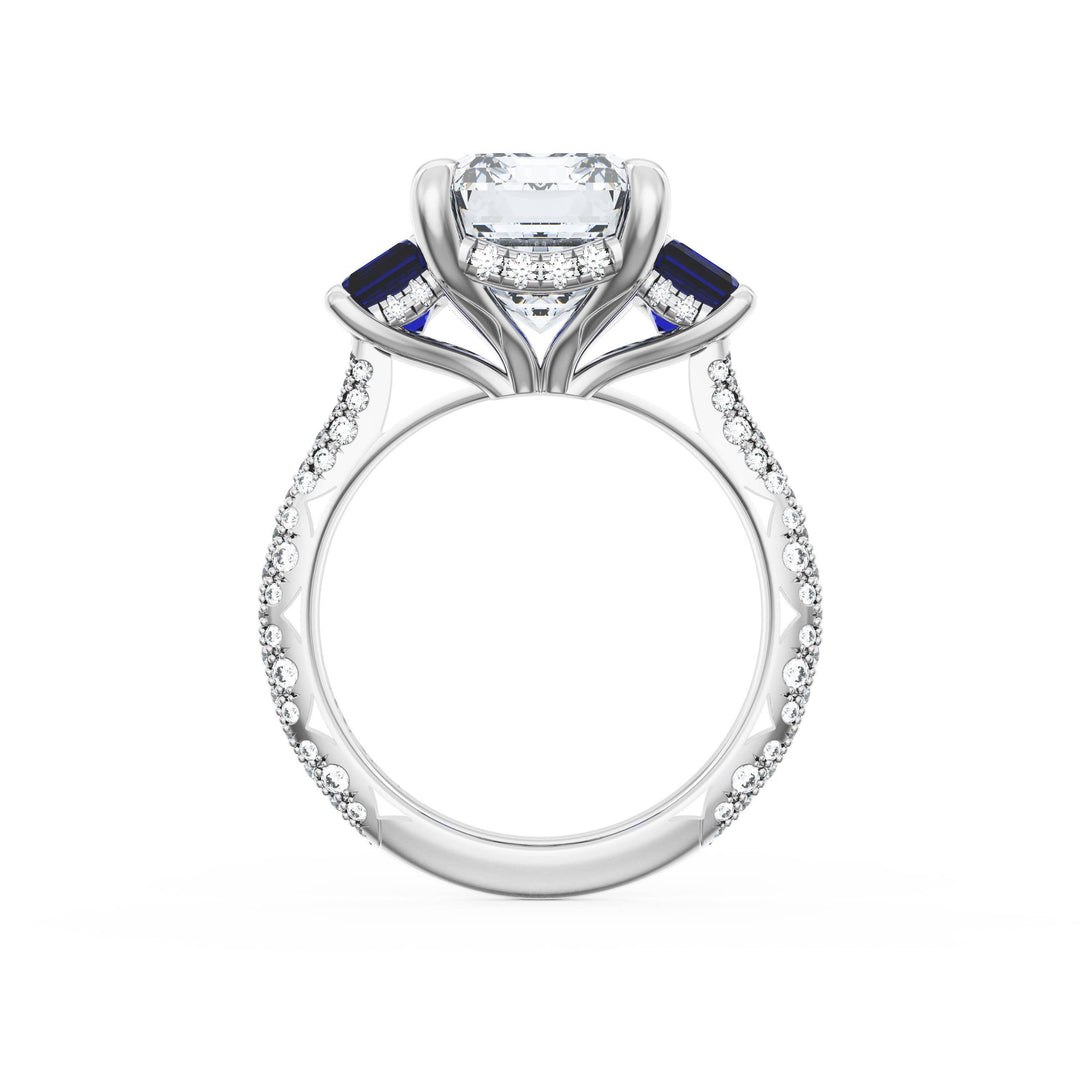 Emerald 3-Stone Engagement Ring in Blue Sapphire