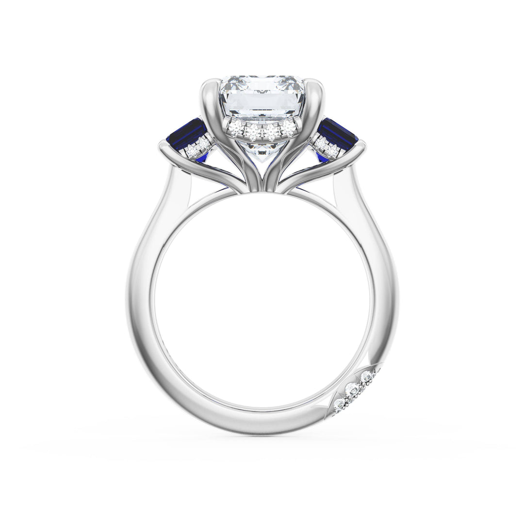 Emerald 3-Stone Engagement Ring in Blue Sapphire