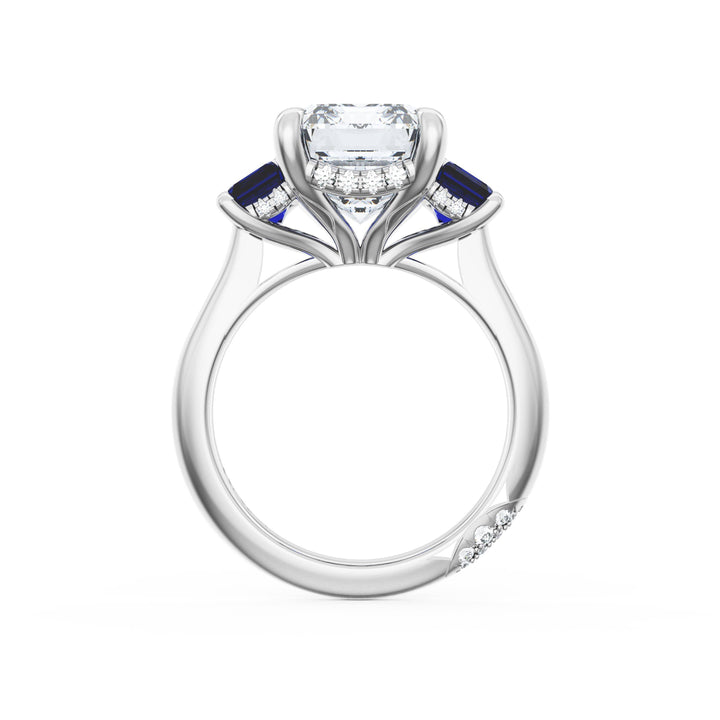 Emerald 3-Stone Engagement Ring in Blue Sapphire