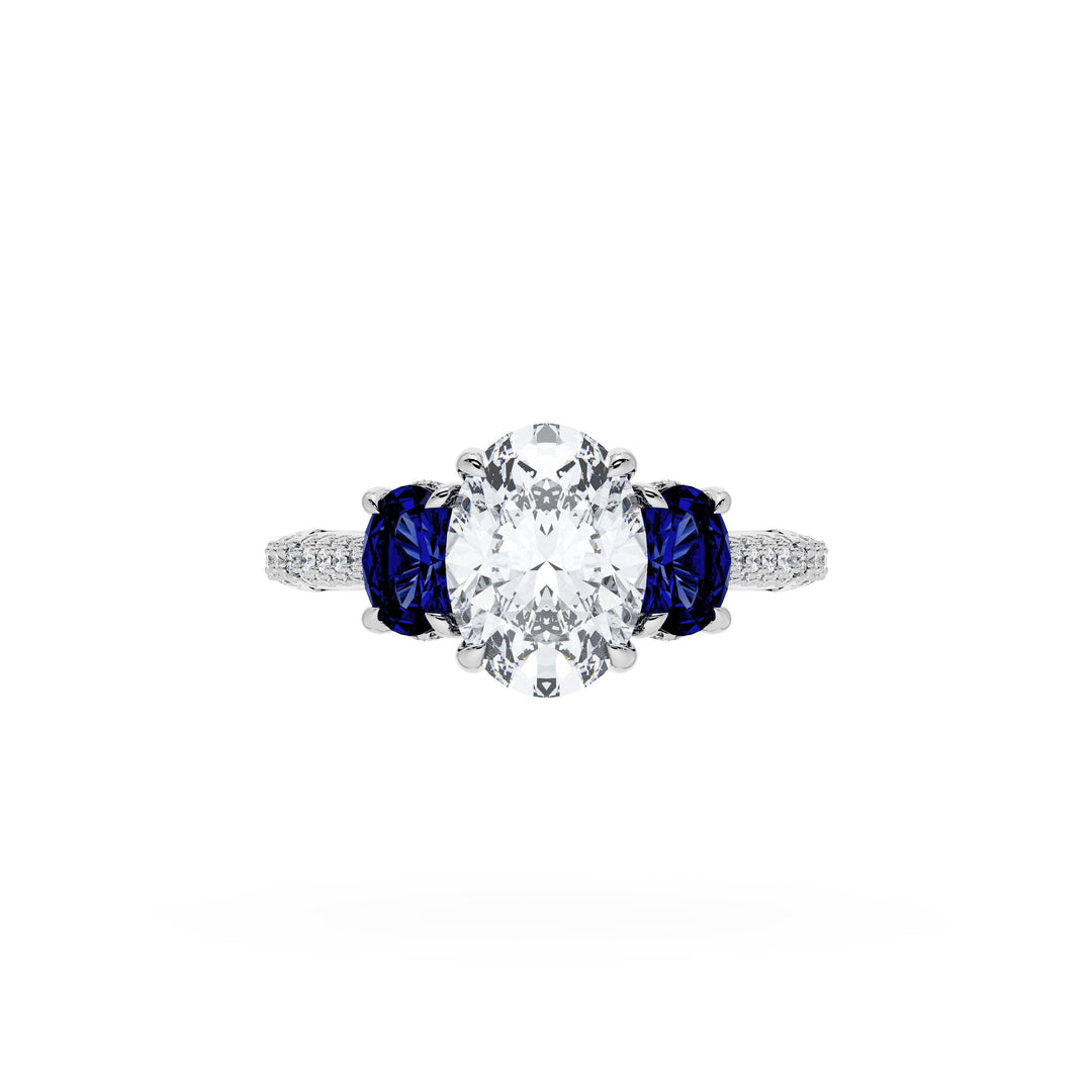 Oval 3-Stone Engagement Ring in Blue Sapphire