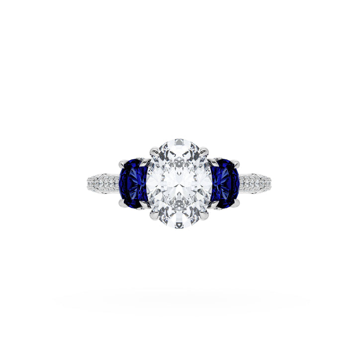 Oval 3-Stone Engagement Ring in Blue Sapphire