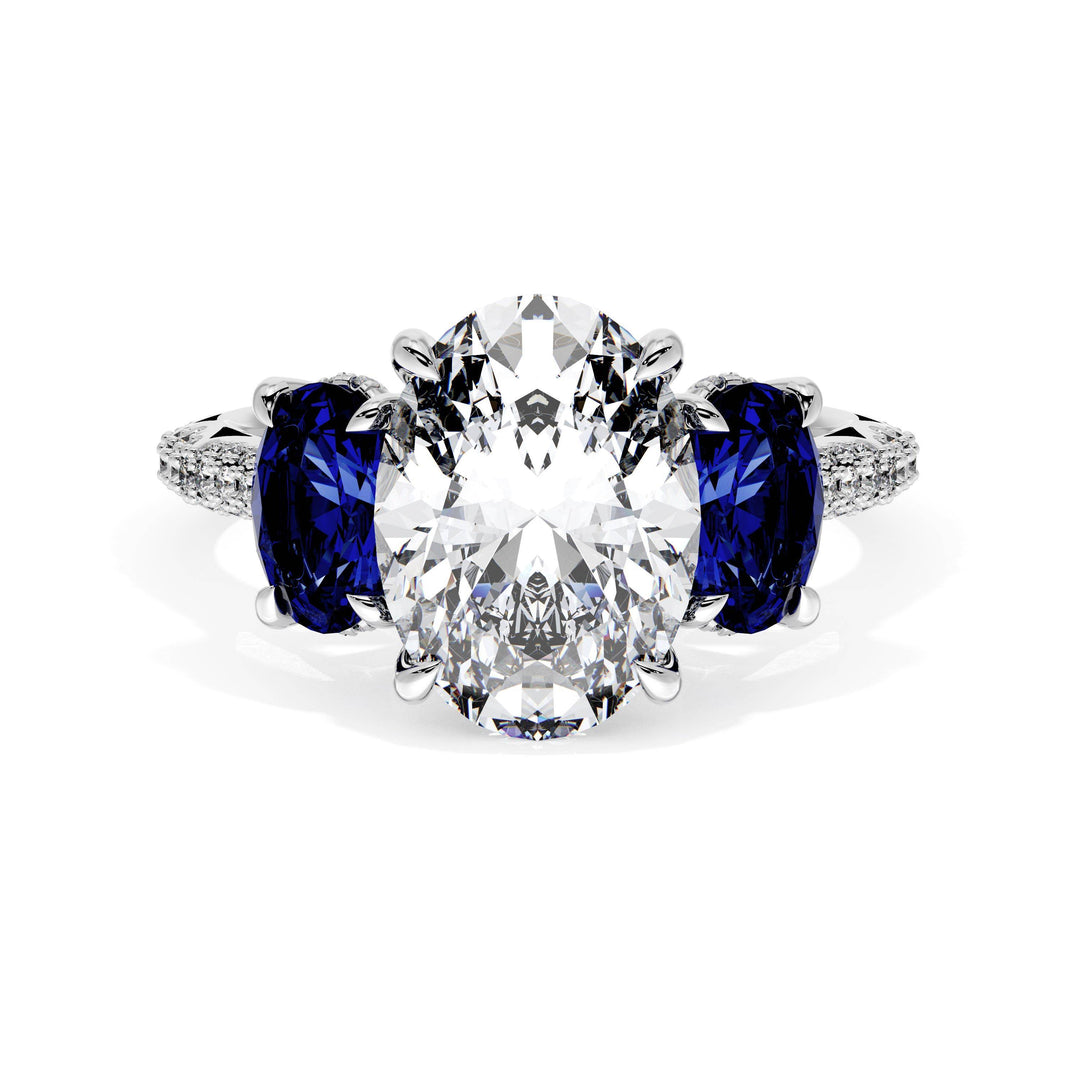 Oval 3-Stone Engagement Ring in Blue Sapphire