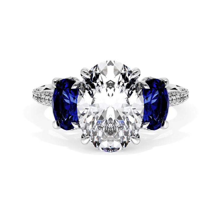 Oval 3-Stone Engagement Ring in Blue Sapphire