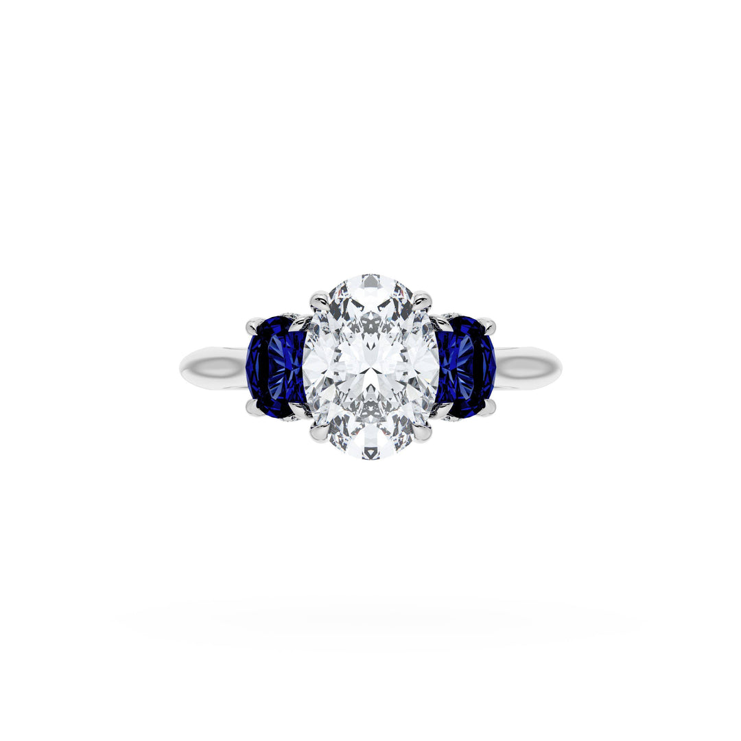 Oval 3-Stone Engagement Ring in Blue Sapphire