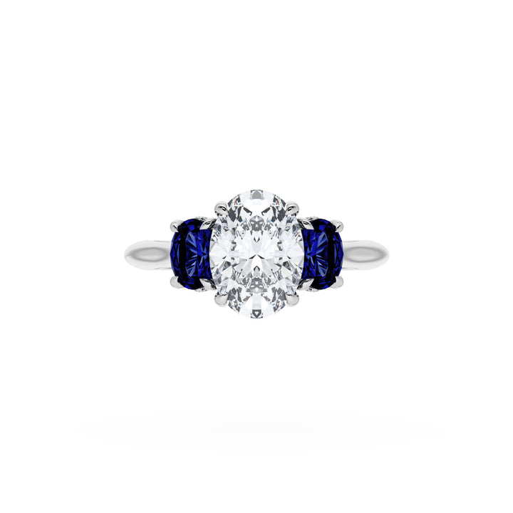 Oval 3-Stone Engagement Ring in Blue Sapphire