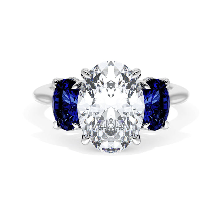 Oval 3-Stone Engagement Ring in Blue Sapphire