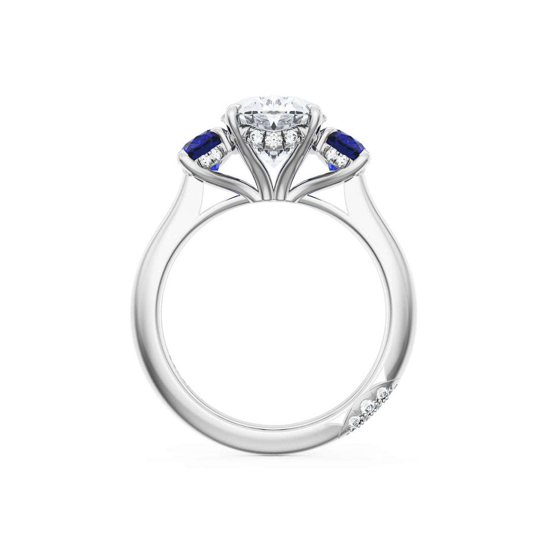 Oval 3-Stone Engagement Ring in Blue Sapphire