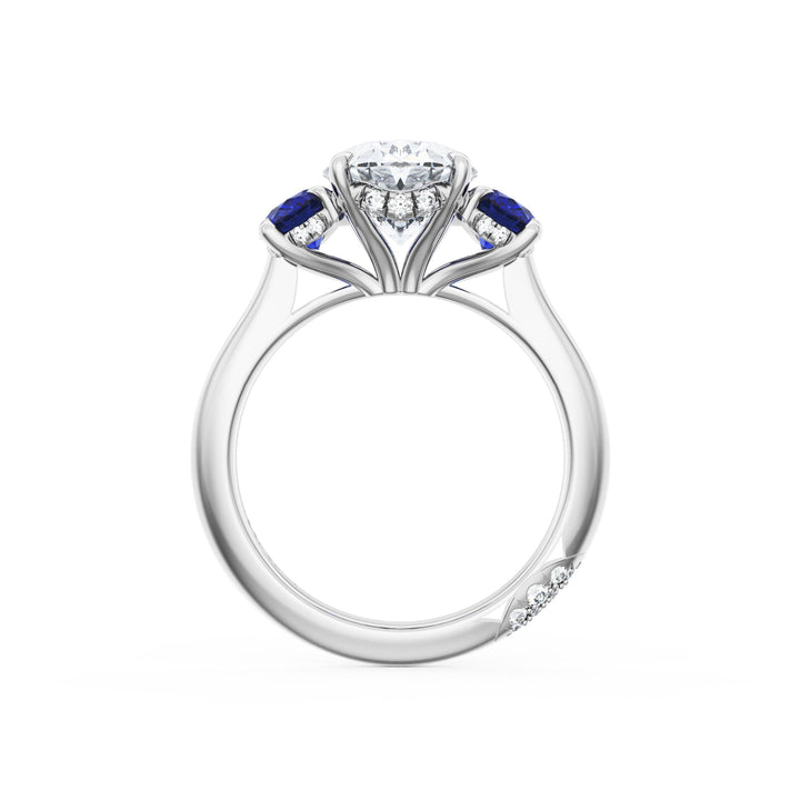 Oval 3-Stone Engagement Ring in Blue Sapphire