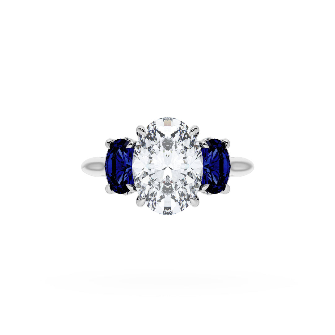 Oval 3-Stone Engagement Ring in Blue Sapphire