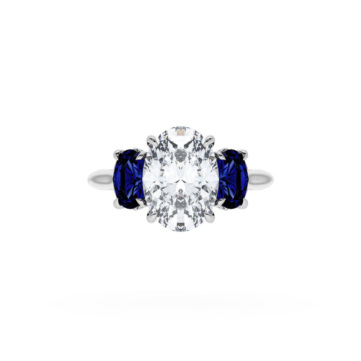 Oval 3-Stone Engagement Ring in Blue Sapphire