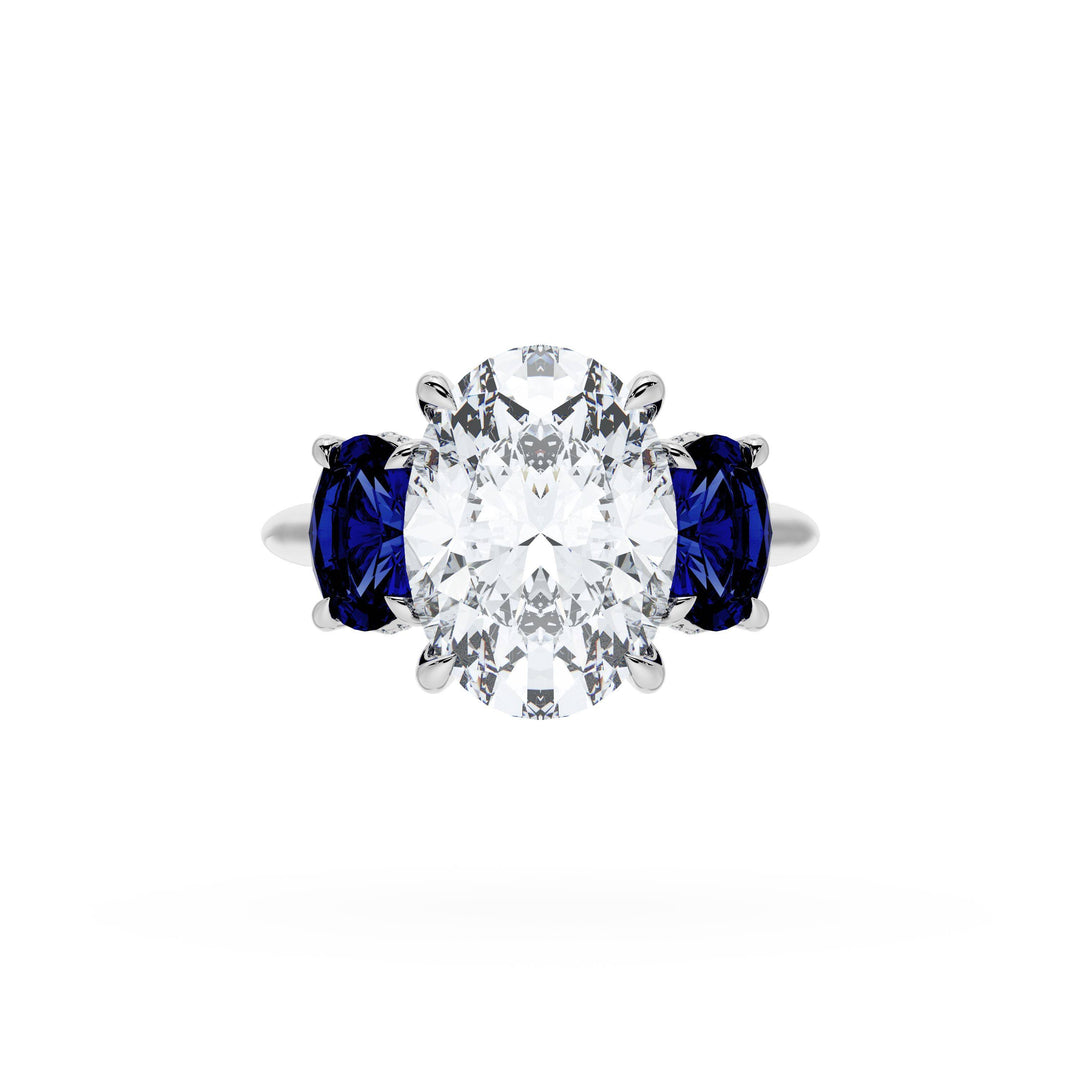 Oval 3-Stone Engagement Ring in Blue Sapphire