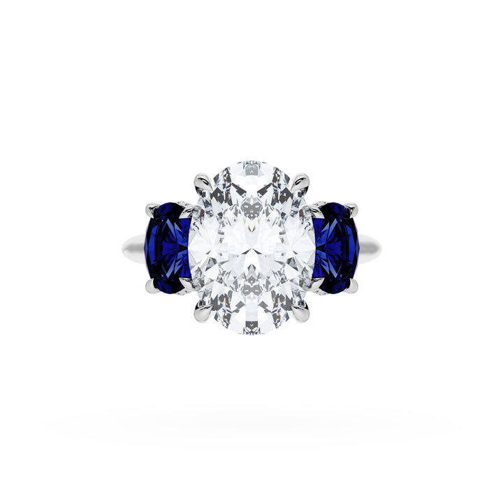 Oval 3-Stone Engagement Ring in Blue Sapphire