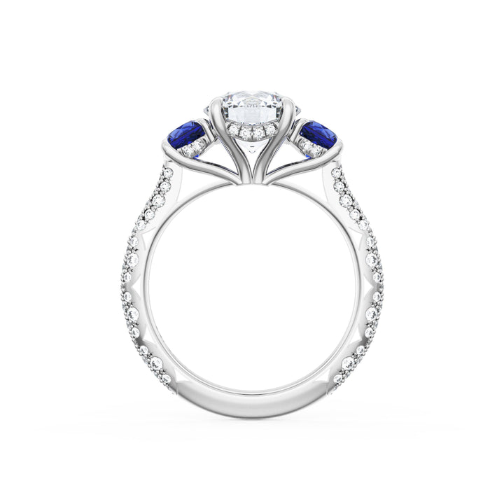 Round 3-Stone Engagement Ring in Blue Sapphire