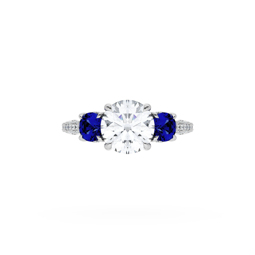 Round 3-Stone Engagement Ring in Blue Sapphire