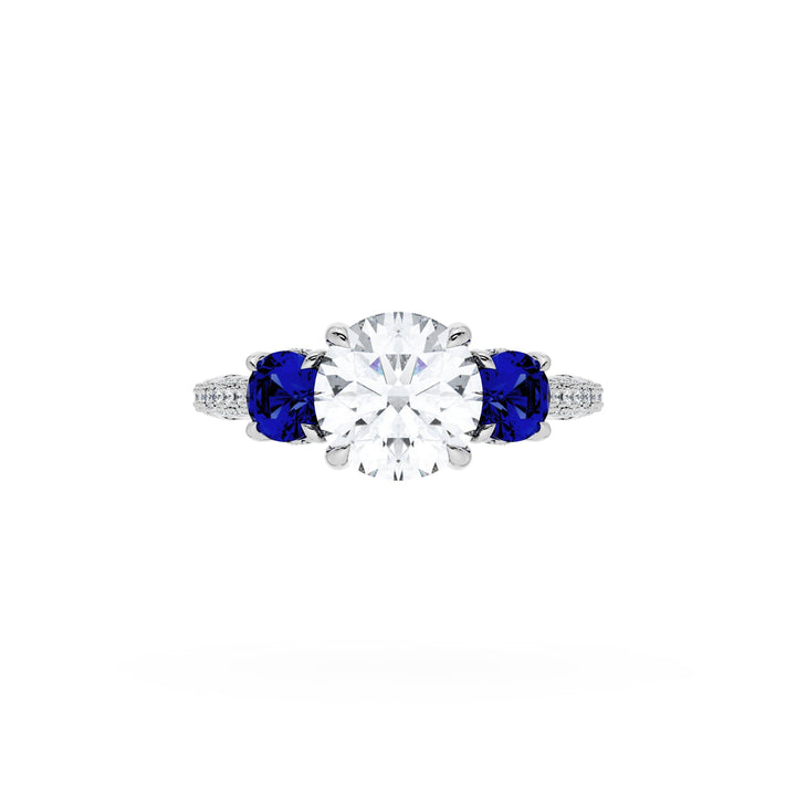 Round 3-Stone Engagement Ring in Blue Sapphire