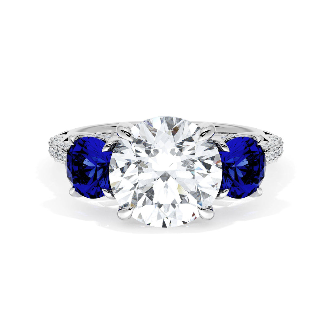 Round 3-Stone Engagement Ring in Blue Sapphire