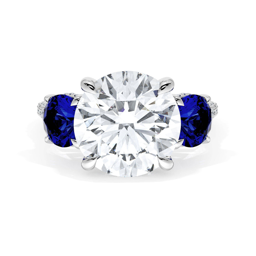 Round 3-Stone Engagement Ring in Blue Sapphire