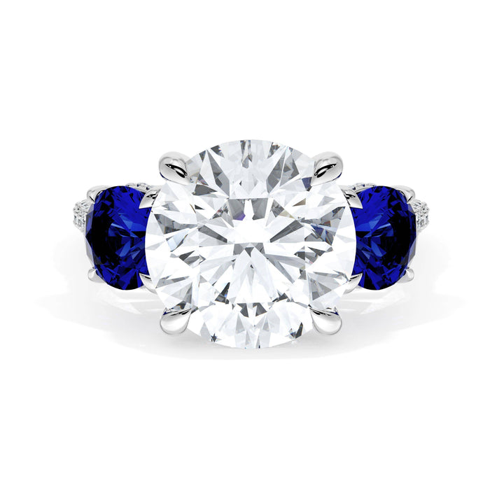Round 3-Stone Engagement Ring in Blue Sapphire