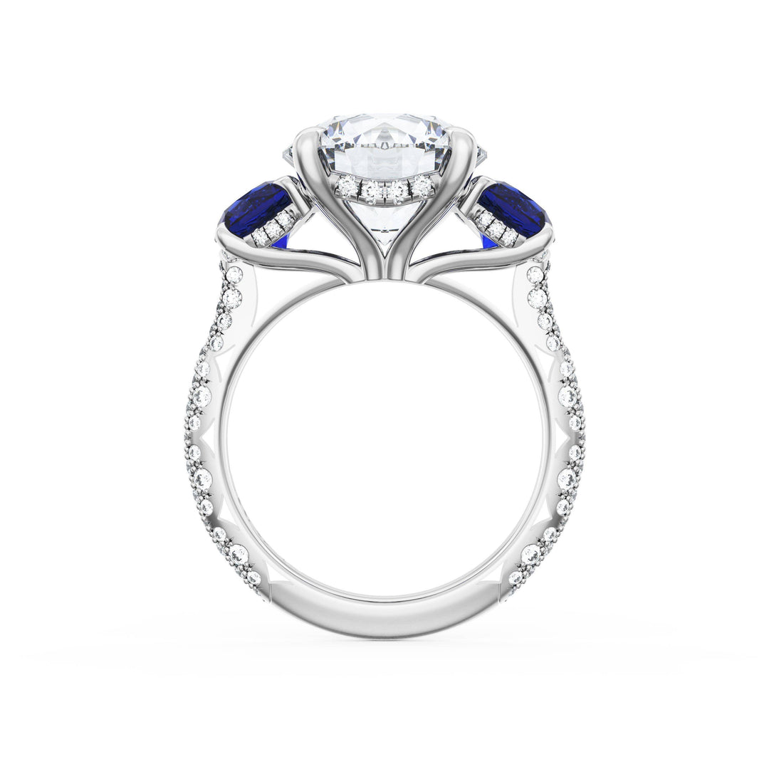 Round 3-Stone Engagement Ring in Blue Sapphire