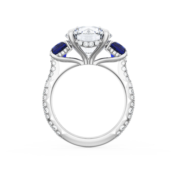 Round 3-Stone Engagement Ring in Blue Sapphire