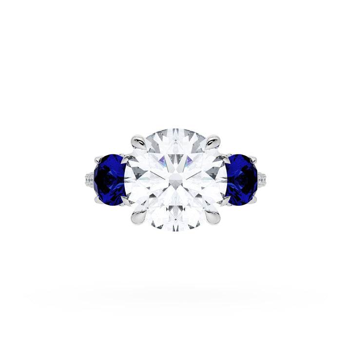 Round 3-Stone Engagement Ring in Blue Sapphire