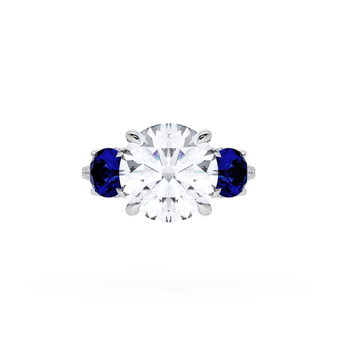 Round 3-Stone Engagement Ring in Blue Sapphire