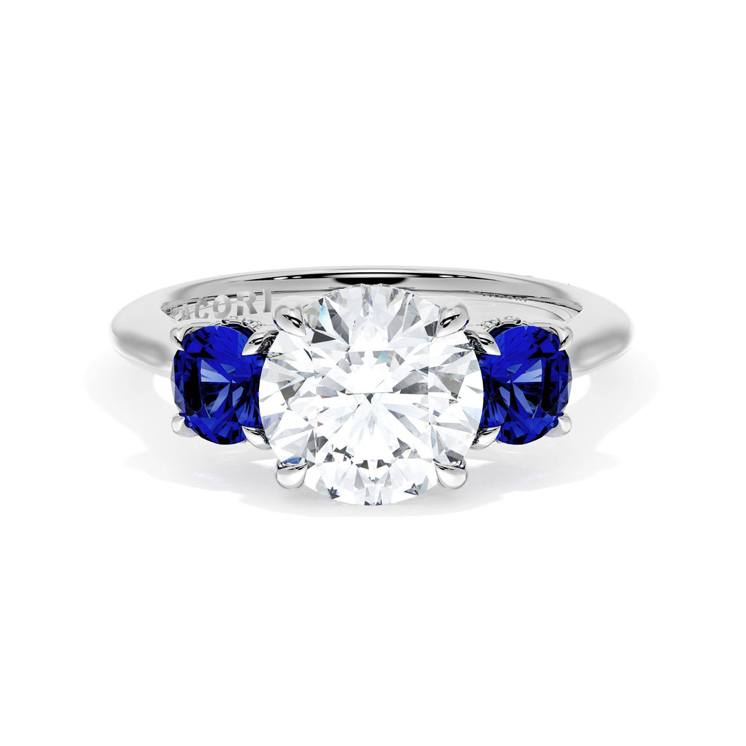Round 3-Stone Engagement Ring in Blue Sapphire