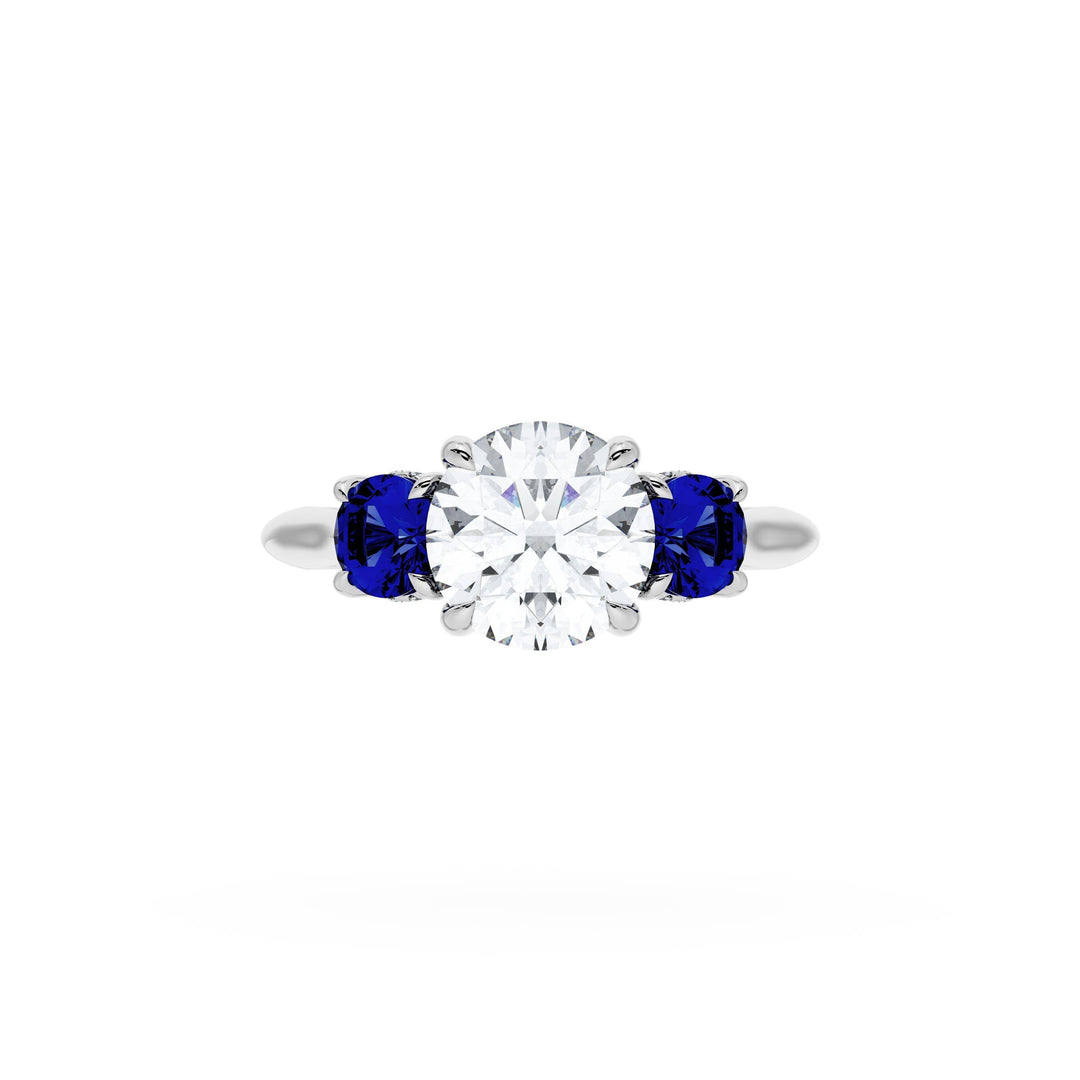 Round 3-Stone Engagement Ring in Blue Sapphire