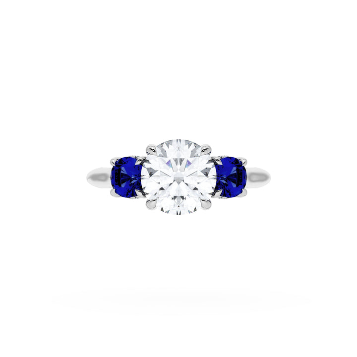 Round 3-Stone Engagement Ring in Blue Sapphire
