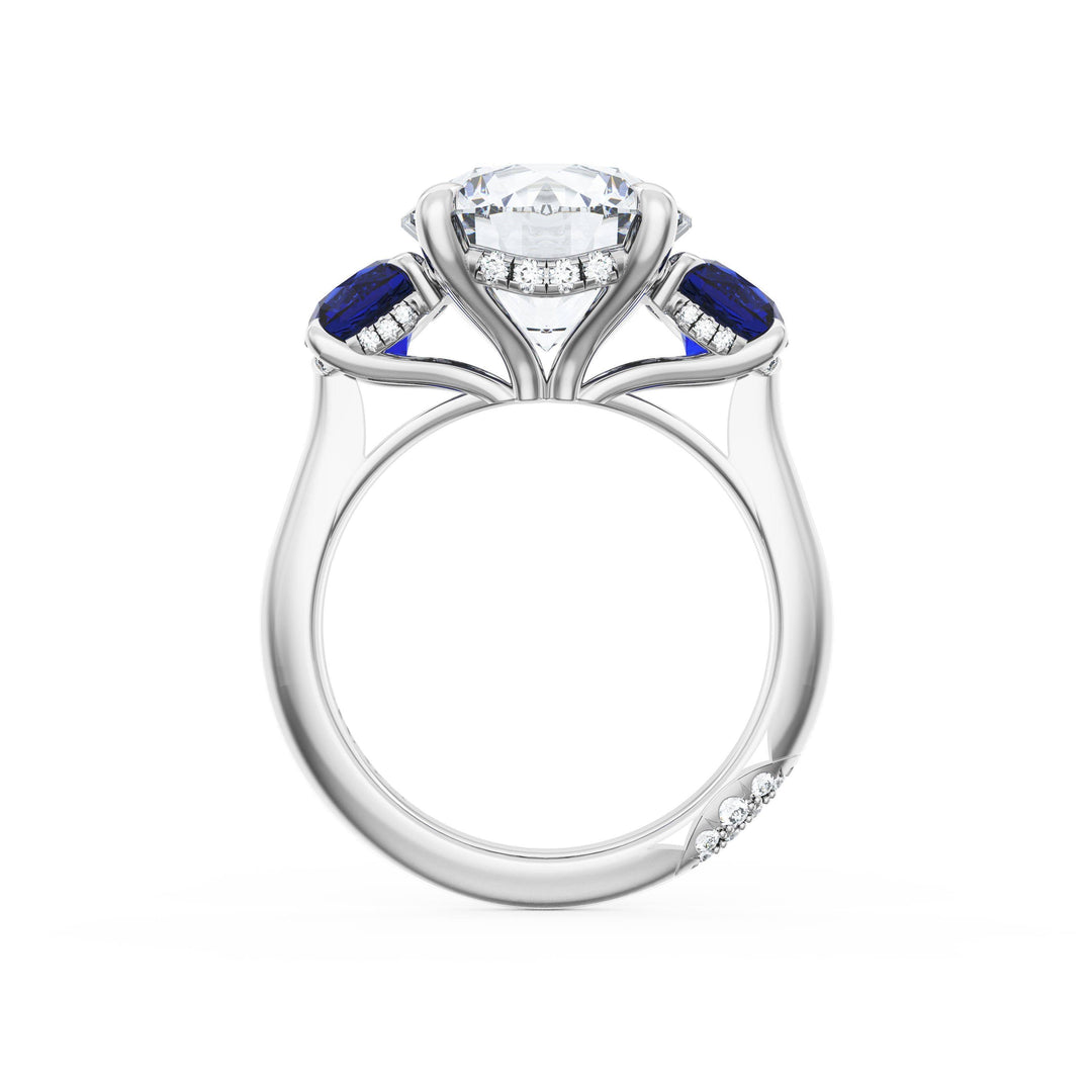 Round 3-Stone Engagement Ring in Blue Sapphire