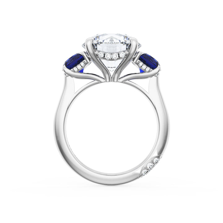 Round 3-Stone Engagement Ring in Blue Sapphire