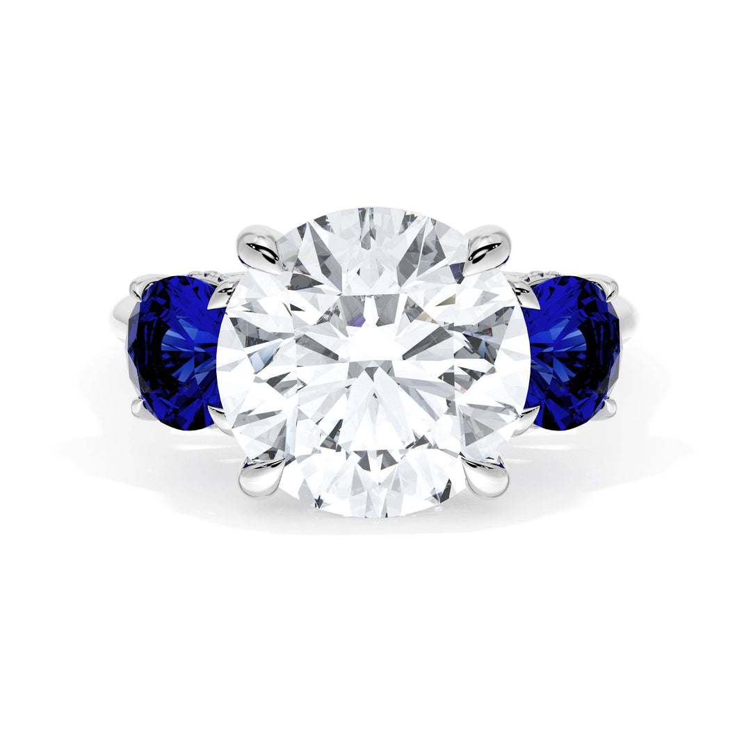 Round 3-Stone Engagement Ring in Blue Sapphire