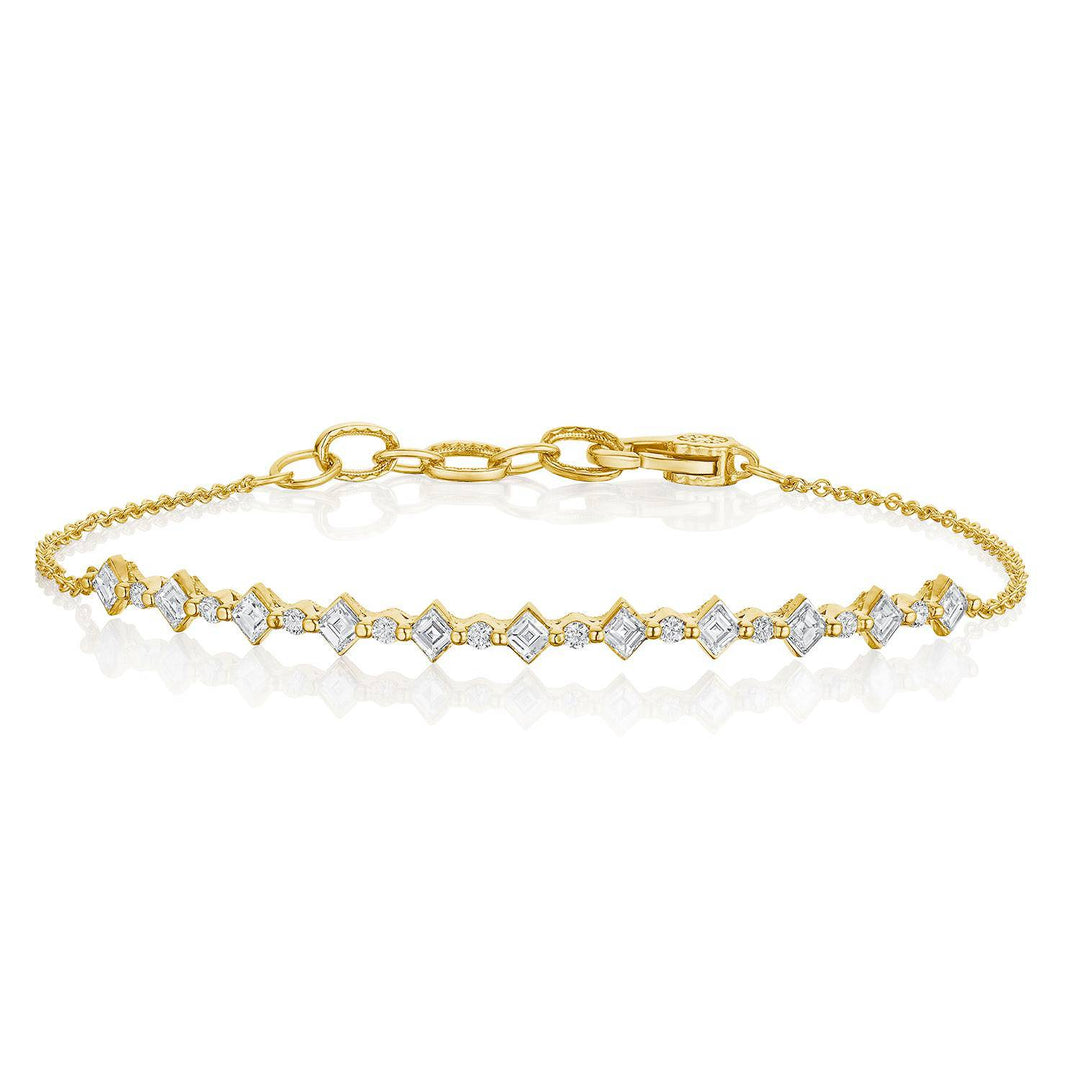 Carré and Round Diamond Bracelet in 18kt Yellow Gold